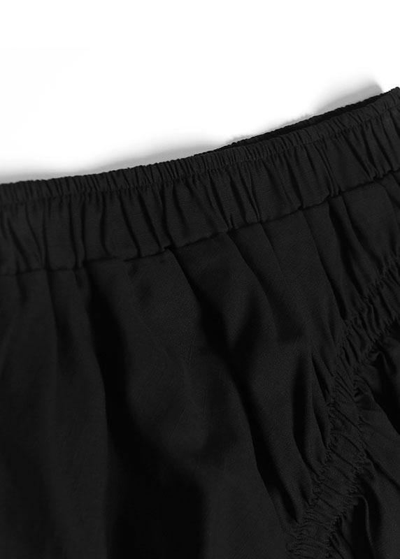 Modern Black Cotton Linen Asymmetric Ruffles Fall Skirt