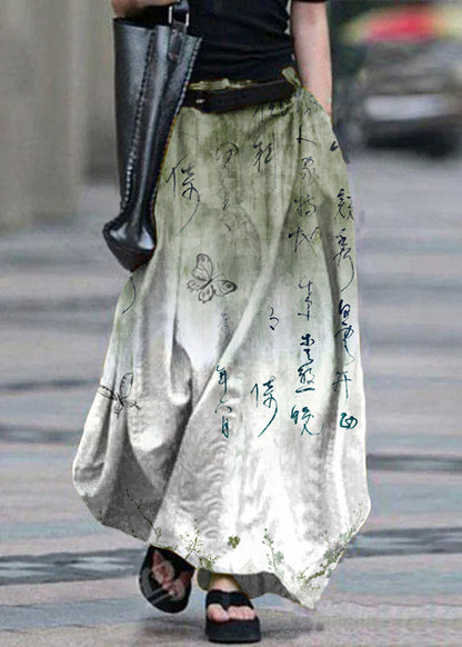 Cotton High Elastic Waist Side Pocket Zipper Green Text Skirts