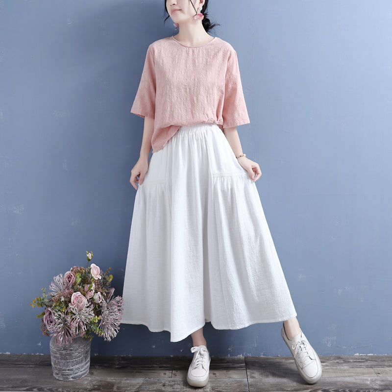 Retro Cotton Linen Autumn Pleated Skirt