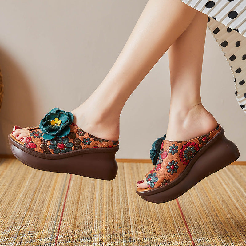 Leather Wedge Slippers