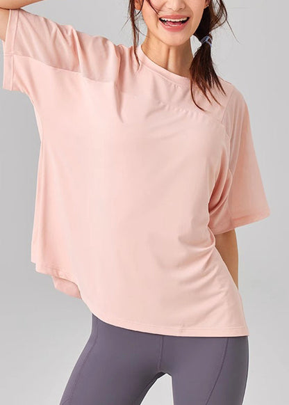 Pink O-neck Short Sleeve Yoga Tops