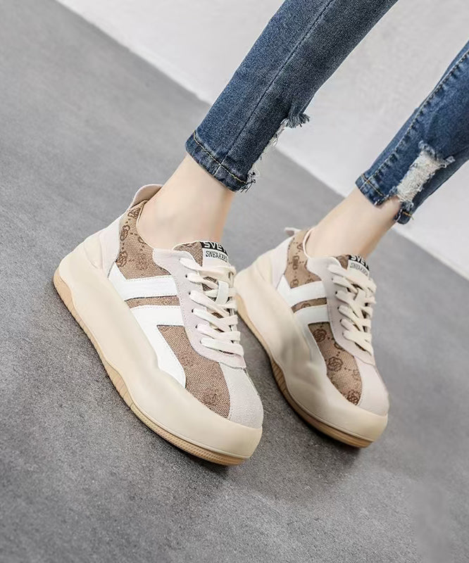 Pink Print Splicing Platform Flats Lace Up