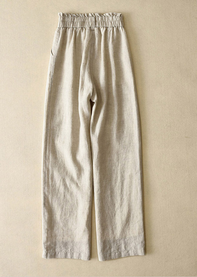 Grey High Waist Button Linen Straigh Pants Summer