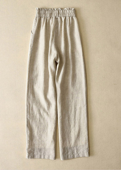 Grey High Waist Button Linen Straigh Pants Summer