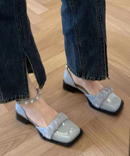 Black Nail Bead Buckle Strap Splicing Chunky Sandals