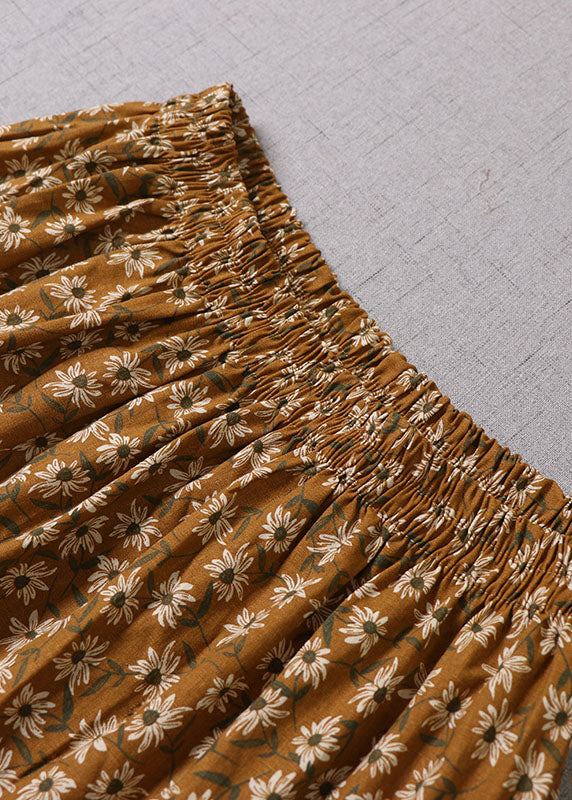 Unique Yellow Patchwork Print Skirt Winter
