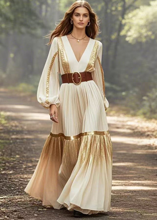 Diy Apricot Cinched Patchwork Gradient Color Party Dress Spring