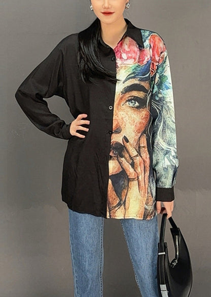 White Peter Pan Collar Print Shirt Spring