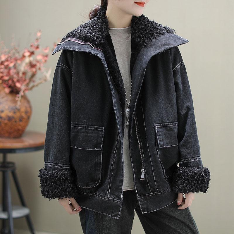 Winter Velvet Retro Denim Jacket