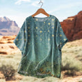 Women's Starry Forest Art Print Casual Linen T-shirt elevenforest