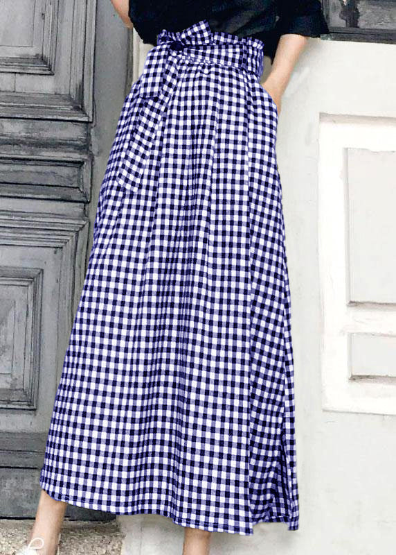 Natural Black White Plaid Bow a Line Summer Skirt Cotton