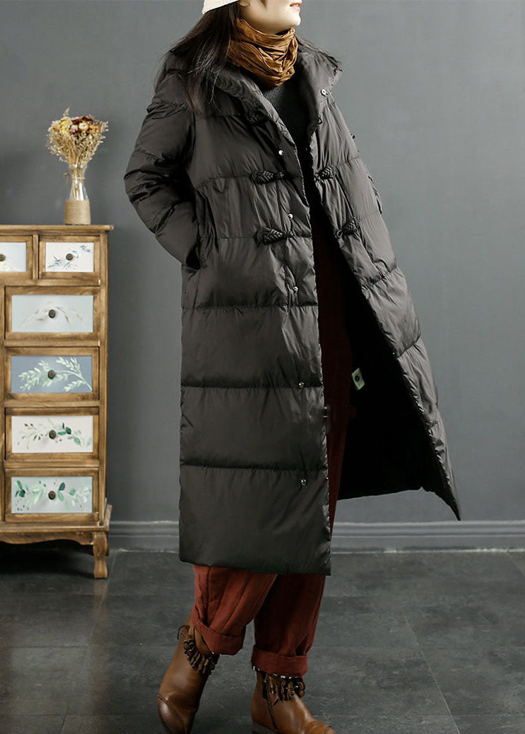 Black Hooded Oriental Button Duck Down Puffers Jackets Winter