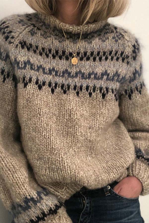 Half Turtleneck Loose Print Sweater