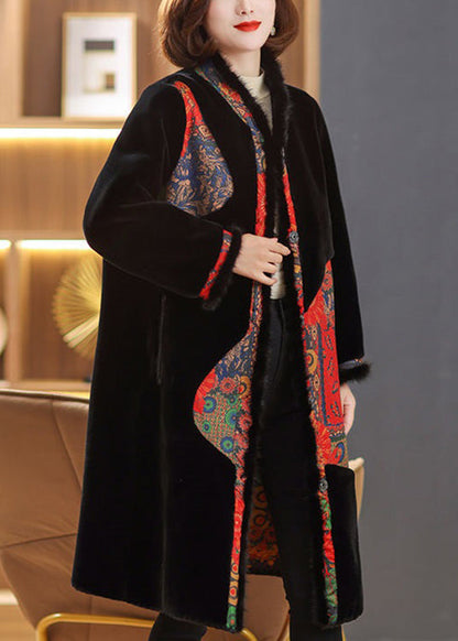 Loose Black Fluffy Pockets Wear on Both Sides Thick Long Coat Fall