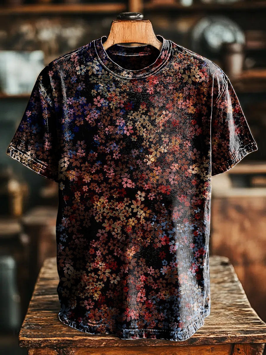 Retro flowers Pattern Vintage Art Print Casual T-shirt For Men And Wom