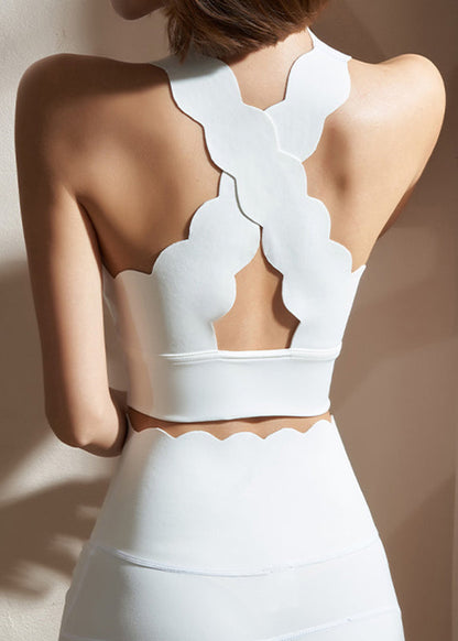 White Hollow Out Crop Top Workout