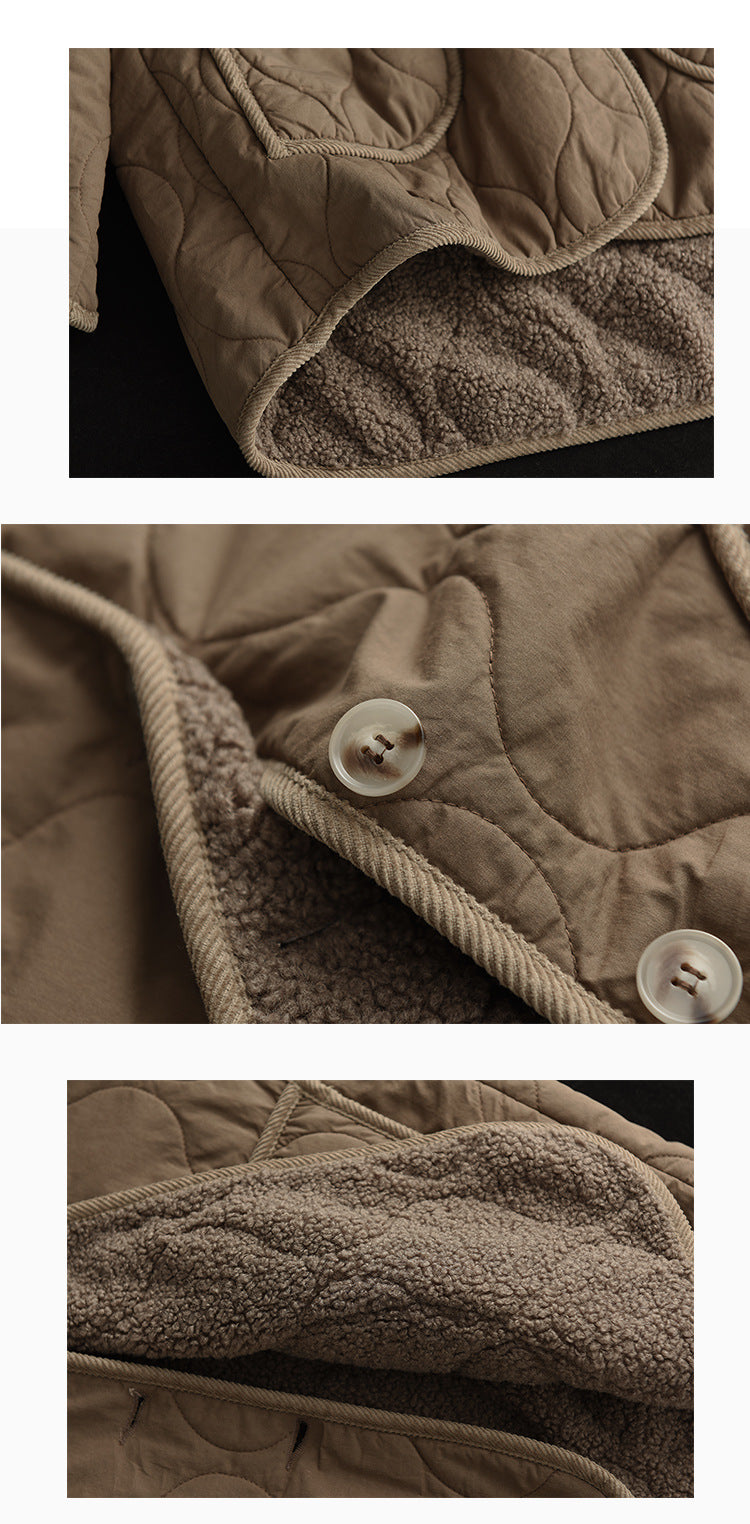 Hooded Thickened Diamond Sherpa Wool Thermal Jacket
