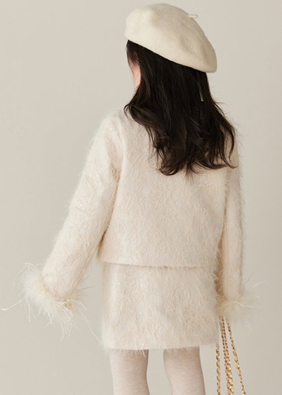 Beige O-neck Patchwork Parka and Skirts Two Pieces Set Spring