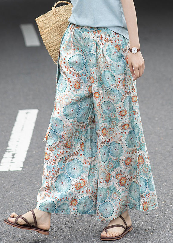 Photo Color Pockets Print Linen Wide Leg Pants Summer