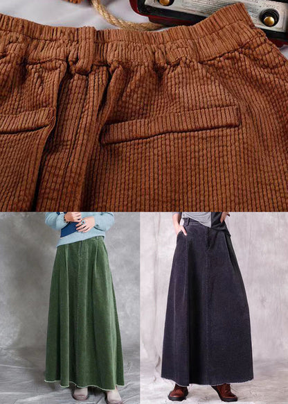 Coffee Wrinkled Pockets Corduroy Maxi Skirt Spring