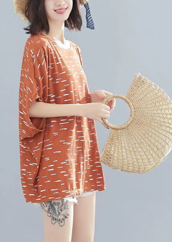 Khaki Print Clothes for O Neck Batwing Sleeve Daily Blouses