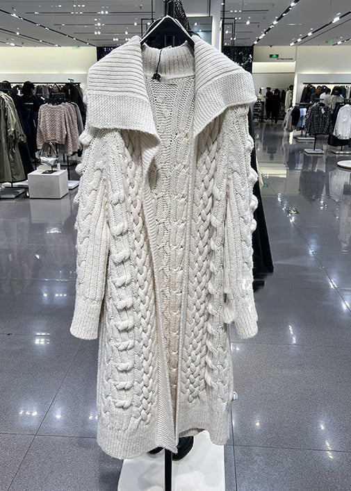 Stylish Beige Peter Pan Collar Cable Knit Cardigans Spring