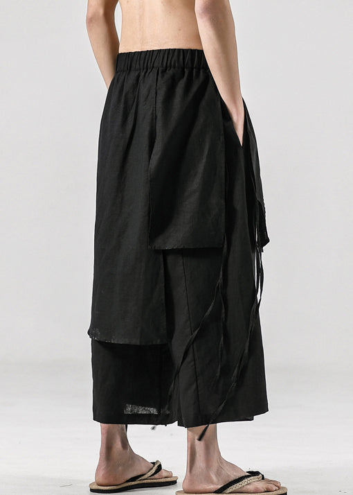 Japanese Summer New Black Linen Pants Skirt