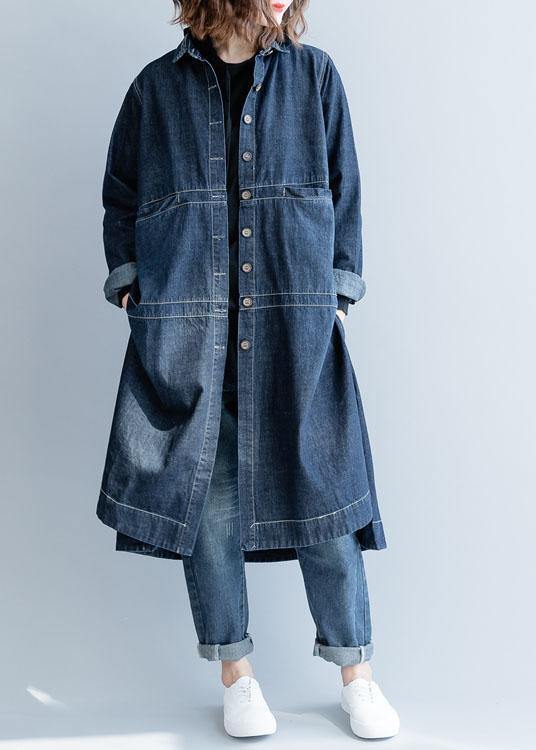 Side Open Fine Coats Denim Blue Loose Jackets Fall