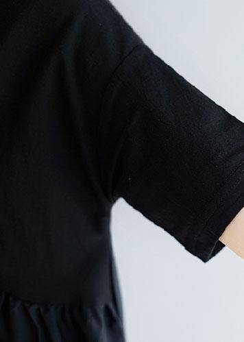 Black Cotton Blended O Neck Pockets Loose Summer Dresses