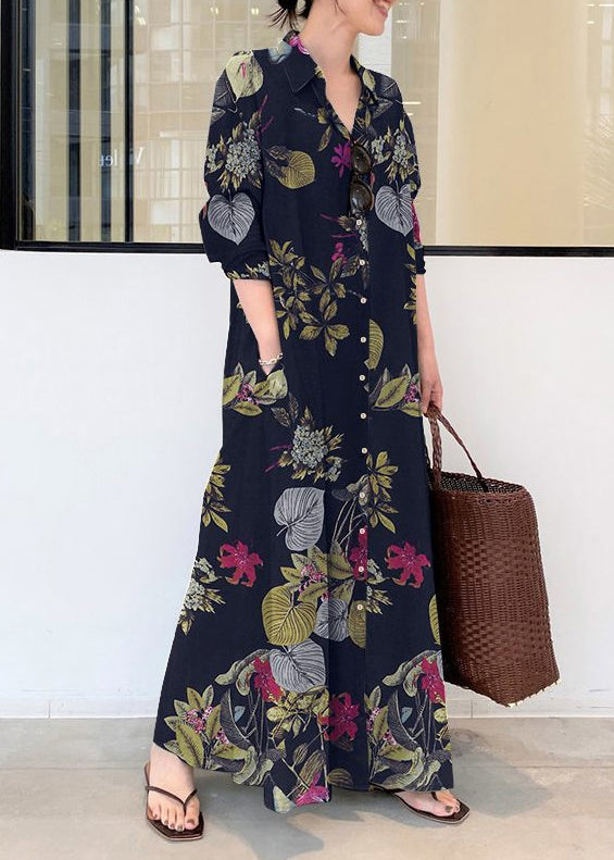 Beige Oversized Print Cotton Shirt Ankle Dress Spring