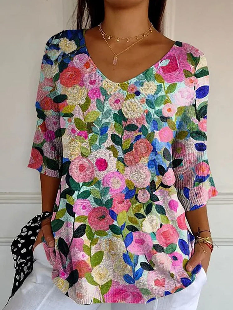 Women's Colorful Spring Floral Garden Printed Casual Cotton And Linen Shirt elevenforest
