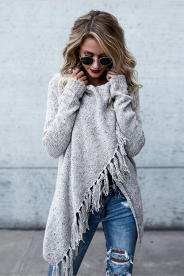 Fringed Slim Sweater Coat