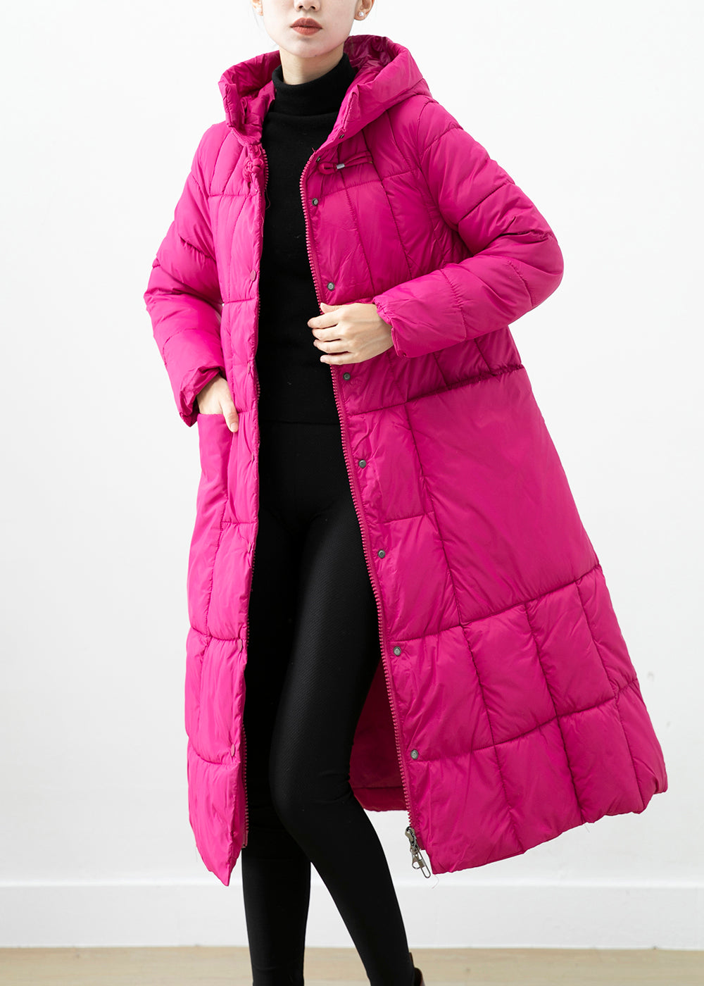 Italian Rose Hooded Pockets Fine Cotton Filled Jacket Winter