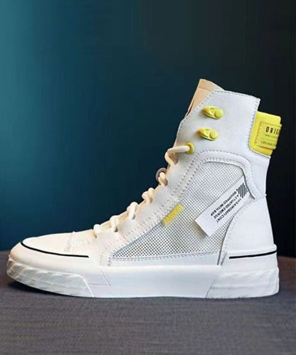 White Breathable Mesh Lace Up Splicing Platform Boots
