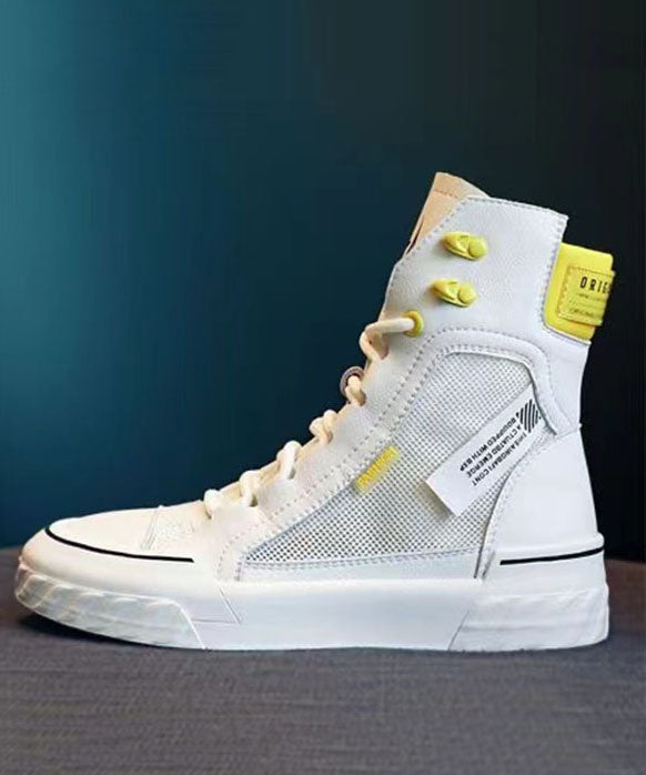 White Breathable Mesh Lace Up Splicing Platform Boots