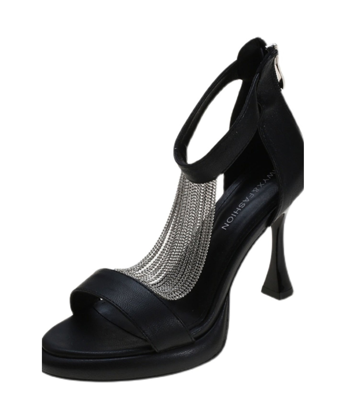 Zircon Splicing High Heel Sandals Beige Faux Leather