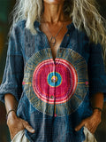 Women's Irregular Round Clashing Color Pattern Art Print Linen Cotton