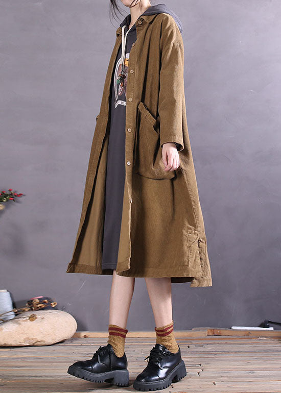 Simple Khaki Button Side Open Corduroy Coats