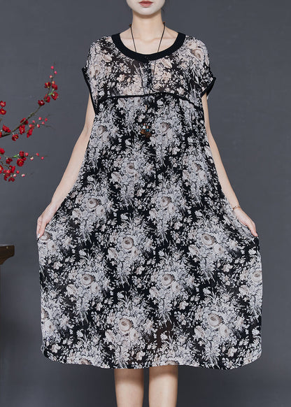 Black Oversized Print Chiffon Maxi Dress Summer