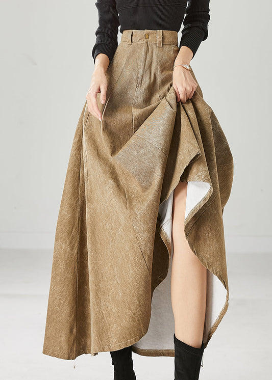 Khaki Silm Fit Cotton a Line Skirt High Waist Fall