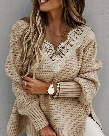 Handmade Lace V Neck Sweater