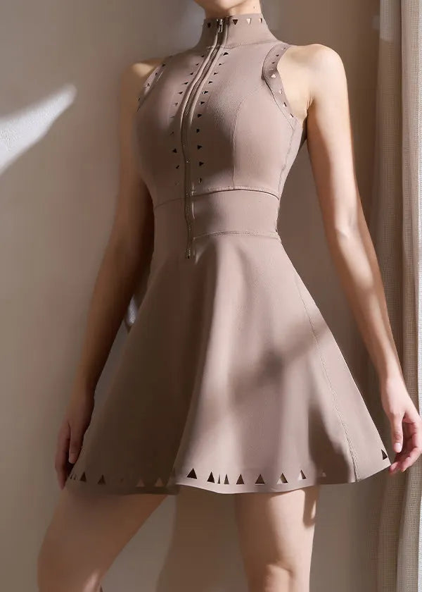 Brown Zip Up Yoga Tennis Dress