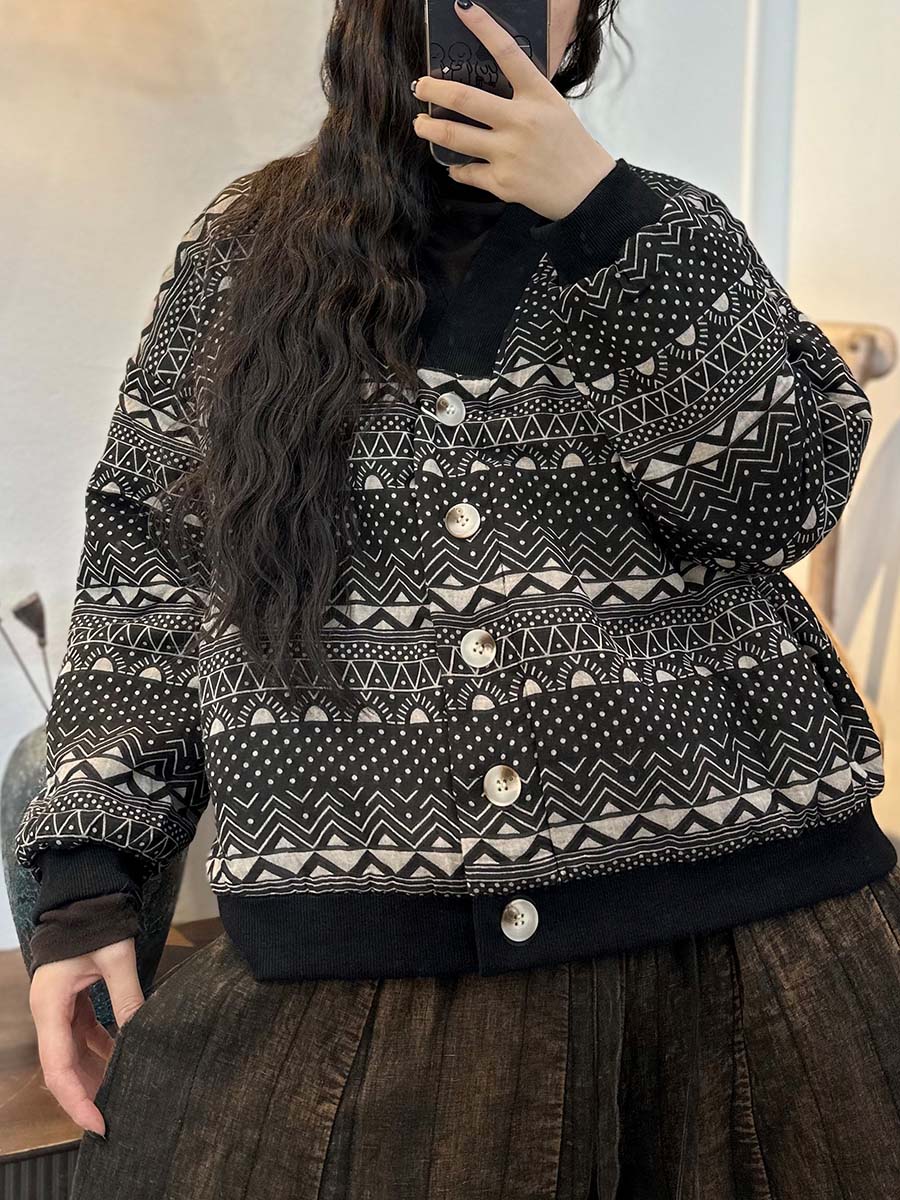 Plaid Print Button V-neck Loose Jacket