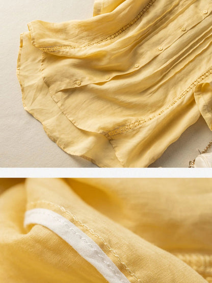 Pure Color Round Neck Short Sleeve Linen Top