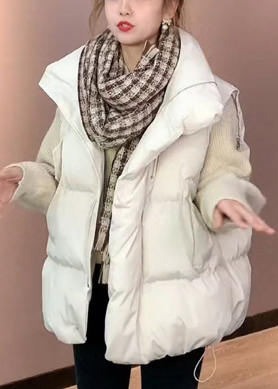 White Loose Stand Collar Pockets Winter Puffer Vest