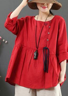 Diy O Neck Cinched Shirts Sewing Red Top