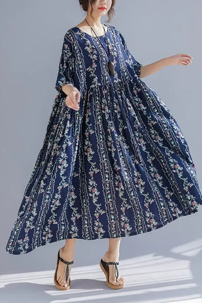 French O Neck Extra Large Hem Cotton Linen Soft Surroundings Runway Art Dress Summer