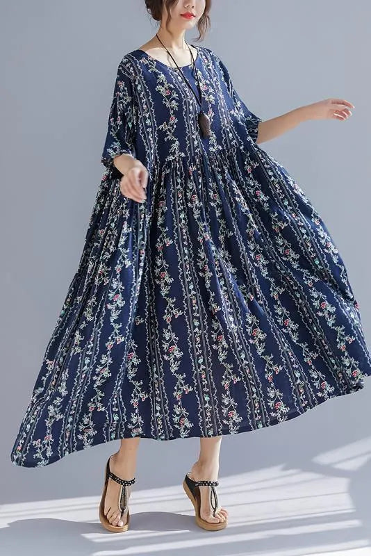 French O Neck Extra Large Hem Cotton Linen Soft Surroundings Runway Art Dress Summer