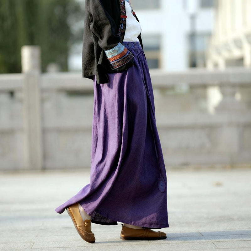 Cozy Linen Tassel Embroidery Loose Skirt