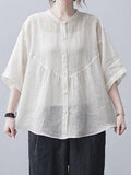 Women's Spring Solid Color Cotton Linen Loose Long Sleeve T-Shirt